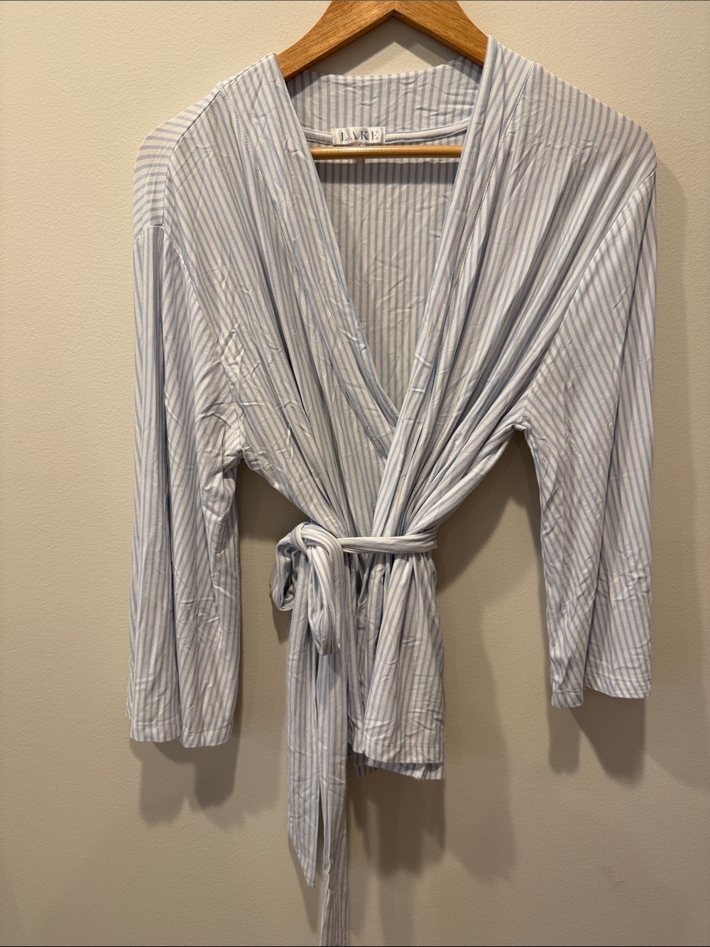 Lake Pajamas Kimono Wrap Top Blue and White Stripe Size Small